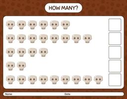 How many counting game with skull. worksheet for preschool kids, kids activity sheet vector