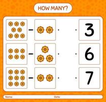 How many counting game with spider web. worksheet for preschool kids, kids activity sheet vector