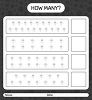 How many counting game with ghost. worksheet for preschool kids, kids activity sheet vector