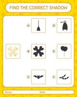 Find the correct shadows game with bone. worksheet for preschool kids, kids activity sheet vector