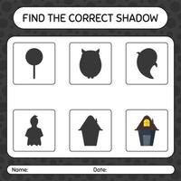 Find the correct shadows game with house. worksheet for preschool kids, kids activity sheet vector