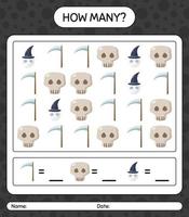 How many counting game with halloween icon. worksheet for preschool kids, kids activity sheet vector