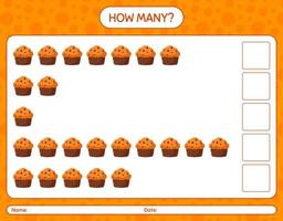 How many counting game with cupcake. worksheet for preschool kids, kids activity sheet vector