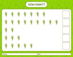 How many counting game with zombie's hand. worksheet for preschool kids, kids activity sheet vector