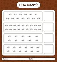 How many counting game with bat. worksheet for preschool kids, kids activity sheet vector