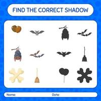 encuentra el juego de sombras correcto con el icono de halloween. hoja de trabajo para niños en edad preescolar, hoja de actividades para niños vector
