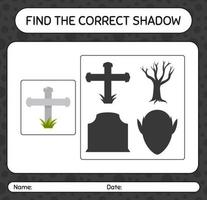 Find the correct shadows game with tombstone. worksheet for preschool kids, kids activity sheet vector