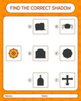 Find the correct shadows game with spider web. worksheet for preschool kids, kids activity sheet vector
