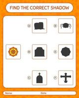 Find the correct shadows game with spider web. worksheet for preschool kids, kids activity sheet vector