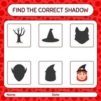 Find the correct shadows game with witch. worksheet for preschool kids, kids activity sheet vector