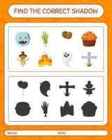 encuentra el juego de sombras correcto con el icono de halloween. hoja de trabajo para niños en edad preescolar, hoja de actividades para niños vector