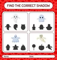 encuentra el juego de sombras correcto con el icono de halloween. hoja de trabajo para niños en edad preescolar, hoja de actividades para niños vector