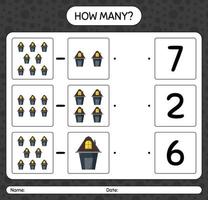 How many counting game with house. worksheet for preschool kids, kids activity sheet vector