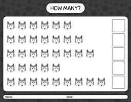 How many counting game with wolf. worksheet for preschool kids, kids activity sheet vector