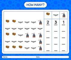 How many counting game with halloween icon. worksheet for preschool kids, kids activity sheet vector