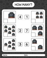 How many counting game with tombstone. worksheet for preschool kids, kids activity sheet vector