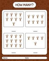 How many counting game with tree. worksheet for preschool kids, kids activity sheet vector