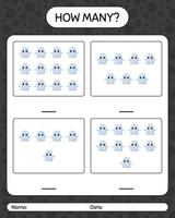 How many counting game with ghost. worksheet for preschool kids, kids activity sheet vector