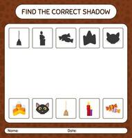 encuentra el juego de sombras correcto con el icono de halloween. hoja de trabajo para niños en edad preescolar, hoja de actividades para niños vector