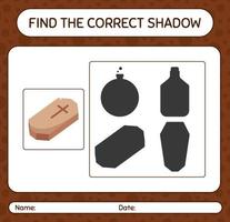 Find the correct shadows game with coffin. worksheet for preschool kids, kids activity sheet vector