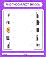 Find the correct shadows game with halloween icon. worksheet for preschool kids, kids activity sheet vector