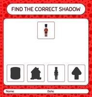 Find the correct shadows game with nutcracker. worksheet for preschool kids, kids activity sheet vector