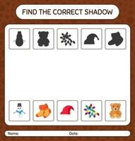 Find the correct shadows game with christmas icon. worksheet for preschool kids, kids activity sheet vector