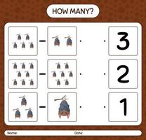 How many counting game with bat. worksheet for preschool kids, kids activity sheet vector