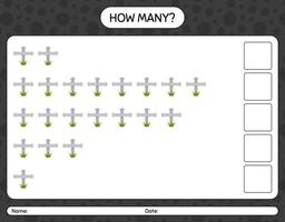 How many counting game with tombstone. worksheet for preschool kids, kids activity sheet vector