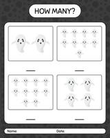 How many counting game with ghost. worksheet for preschool kids, kids activity sheet vector