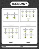 How many counting game with tombstone. worksheet for preschool kids, kids activity sheet vector