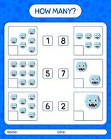 How many counting game with zombie. worksheet for preschool kids, kids activity sheet vector