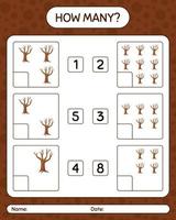 How many counting game with tree. worksheet for preschool kids, kids activity sheet vector