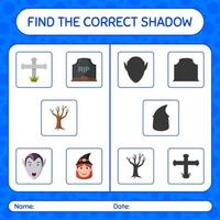 Find the correct shadows game with halloween icon. worksheet for preschool kids, kids activity sheet vector