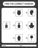 Find the correct shadows game with grim reaper. worksheet for preschool kids, kids activity sheet vector