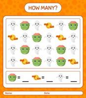 How many counting game with halloween icon. worksheet for preschool kids, kids activity sheet vector