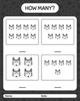 How many counting game with wolf. worksheet for preschool kids, kids activity sheet vector