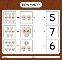 How many counting game with skull. worksheet for preschool kids, kids activity sheet vector