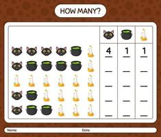 How many counting game with halloween icon. worksheet for preschool kids, kids activity sheet vector