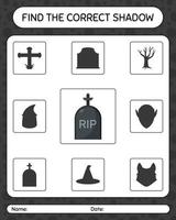 Find the correct shadows game with tombstone. worksheet for preschool kids, kids activity sheet vector
