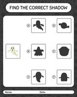 Find the correct shadows game with ghost. worksheet for preschool kids, kids activity sheet vector