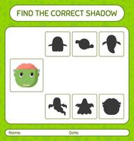 Find the correct shadows game with frankenstein. worksheet for preschool kids, kids activity sheet vector