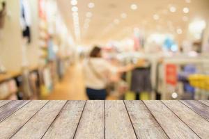 Empty table and blur clothing store with bokeh background photo