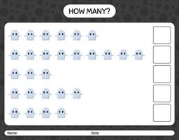 How many counting game with ghost. worksheet for preschool kids, kids activity sheet vector