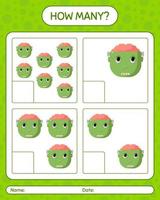 How many counting game with frankenstein. worksheet for preschool kids, kids activity sheet vector