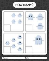 How many counting game with ghost. worksheet for preschool kids, kids activity sheet vector