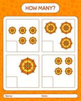 How many counting game with spider web. worksheet for preschool kids, kids activity sheet vector