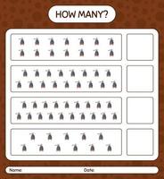 How many counting game with bat. worksheet for preschool kids, kids activity sheet vector