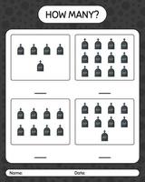 How many counting game with tombstone. worksheet for preschool kids, kids activity sheet vector