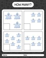 How many counting game with ghost. worksheet for preschool kids, kids activity sheet vector